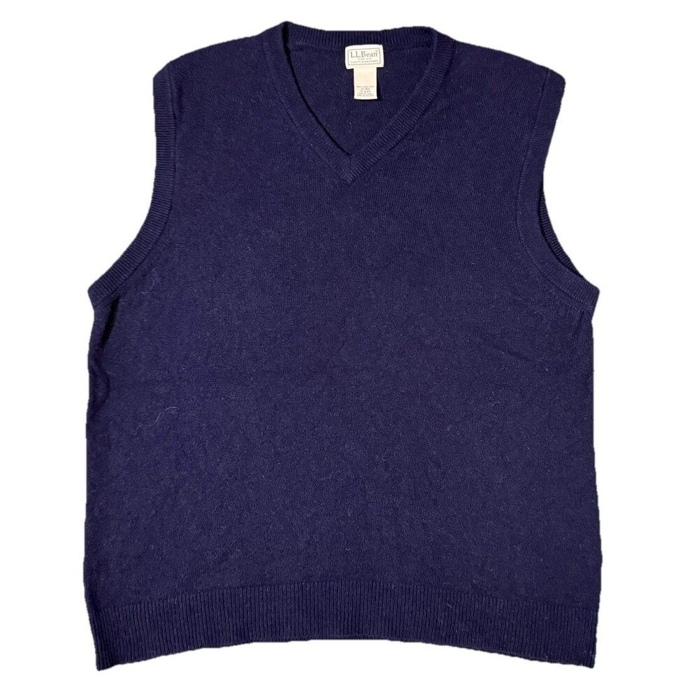 Vtg LL Bean Mens Wool Navy Blue Sweater Vest Quiet Luxury Academia Old Money XL